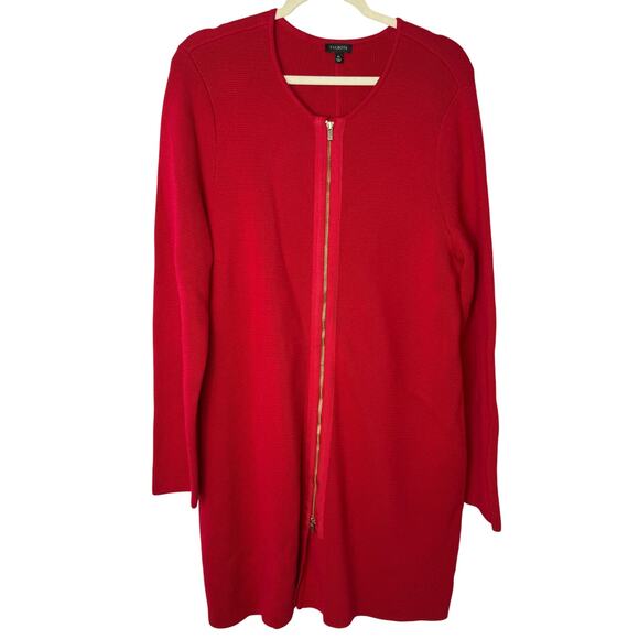 Talbots Red Zip-Front Long Cardigan Sweater Jacket XL Holidays Layering Classic - Picture 2 of 8
